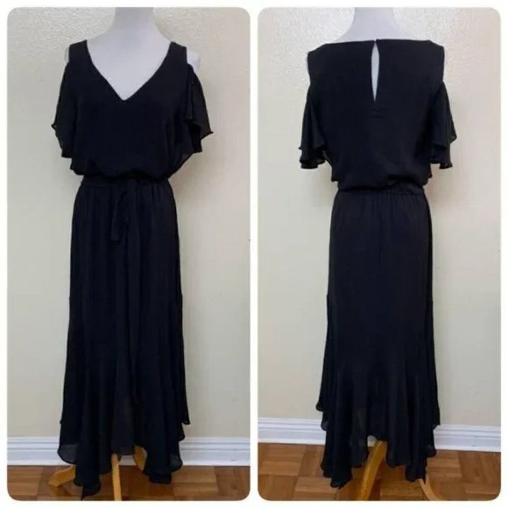 Maggy London Crepe Cold-Shoulder Midi Dress size 2 in Black
